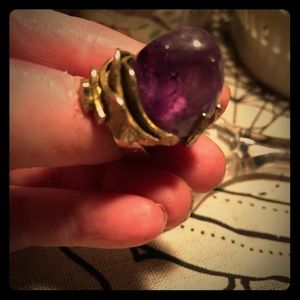 VTG GROSSE 1966 LARGE AMETHYST & SLIVER RING. SZ 6